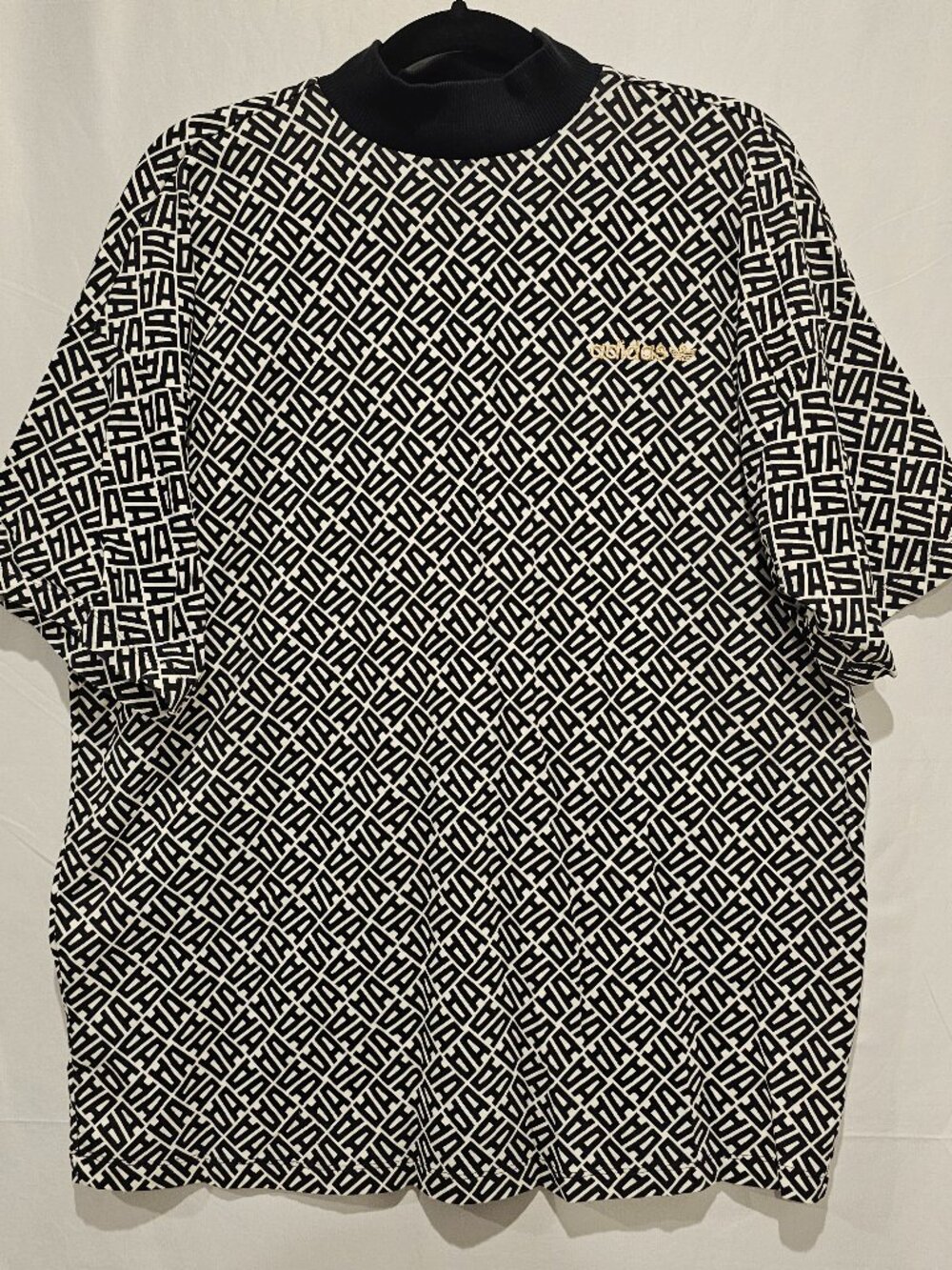 Adidas Women's Allover Print Tee Black White Short Sleeve T Shirt Size M